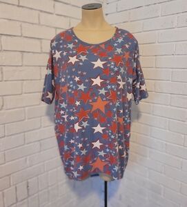 LuLaRoe Irma Tunic Top - Patriotic Red, White, & Blue Stars - Size XXS